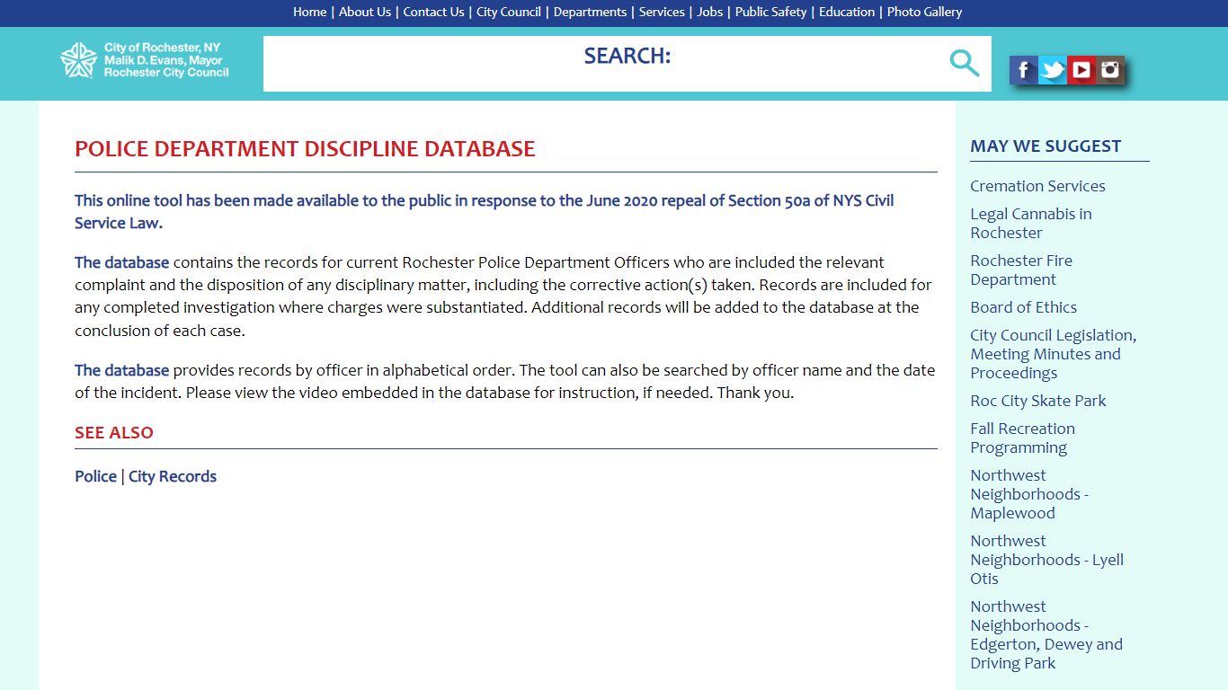 City of Rochester | Police Department Discipline Database